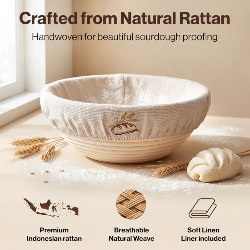 EDELHAUS Sourdough Starter Kit with Round Banneton Proofing Basket