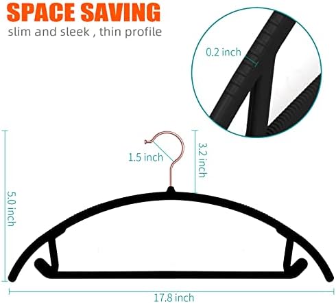 OIKA 50 Pack No-Bump Plastic Clothes Hangers, Black, Non-Slip, Space-Saving