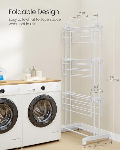 SONGMICS 4-Tier Clothes Drying Rack, Foldable, Rolling, 66.6-Inch Tall