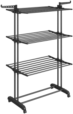 SONGMICS 4-Tier Clothes Drying Rack, Foldable, Rolling, 66.6-Inch Tall