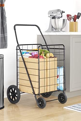 Whitmor Extra Large Utility Foldable Shopping Cart with Wheels, 100 Lb Capaci...