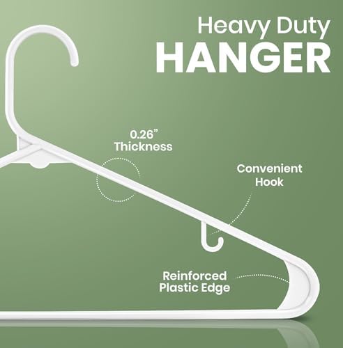 Utopia Home Plastic Hangers 100 Pack – Built-in Strap Hooks White