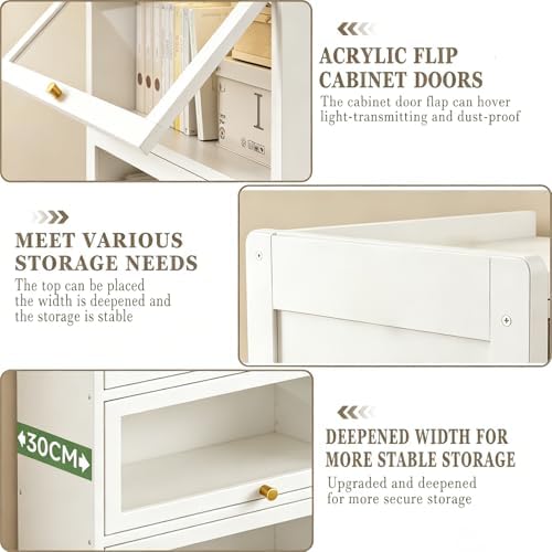 Display Cabinet with Doors, 4-Tier Bamboo Curio Cabinet for Small Space, Figu...