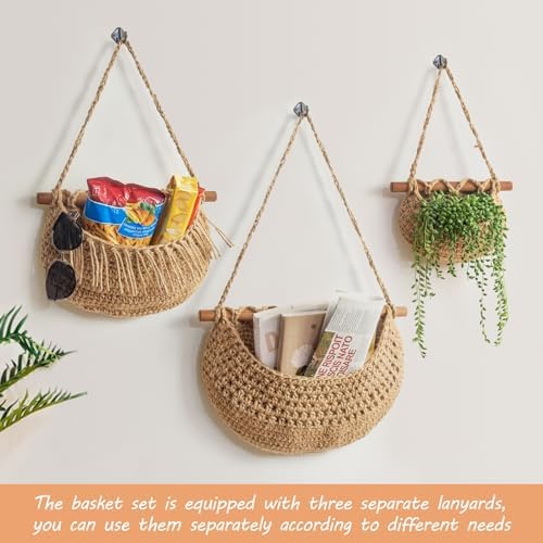 3 Tier Hanging Fruit Baskets for Kitchen, Handmade Jute Organizer