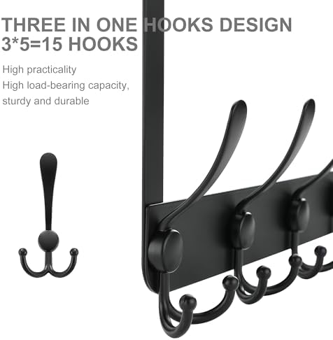 No Drill, No Installation Over The Door Coat Rack with 15 Hooks - Door Hanger...