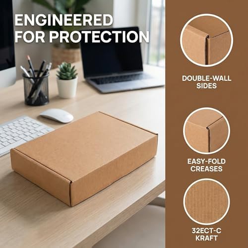 Cedilis 30 Pack 12x8x2 Inches Shipping Boxes, Brown Corrugated Cardboard Mail...