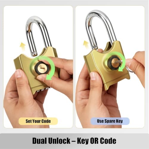 Heavy Duty Combination Padlock with Key, Large Weatherproof Zinc Alloy Padloc...