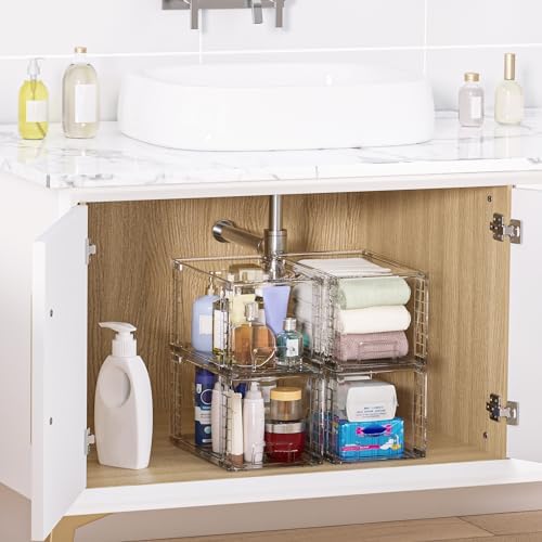 Vtopmart Clear Under Sink Organizer, 8 Pack Stackable Storage Drawers Set Des...