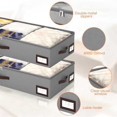 OIAHOMY 2 Pack 53L Under Bed Storage with Adjustable Dividers, 6" Low Pr...