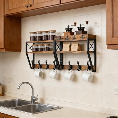 Upgraded 3-Tier Large Coat Rack Wall Mount with Shelf