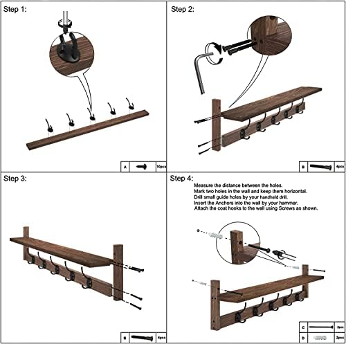 AMBIRD 28.9 Inch Length Shelf with Hooks Entryway Coat Rack Wall Mount Wood C...