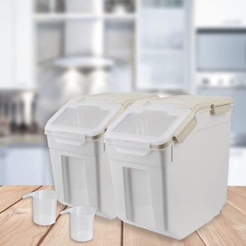 AnRui Dog Food Storage Container 30 Lb Rice Flour Bin with Wheels, 2 Pcs