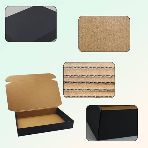 12x9x2 inch Black Shipping Boxes Set of 24, Corrugated Cardboard Mailer Box