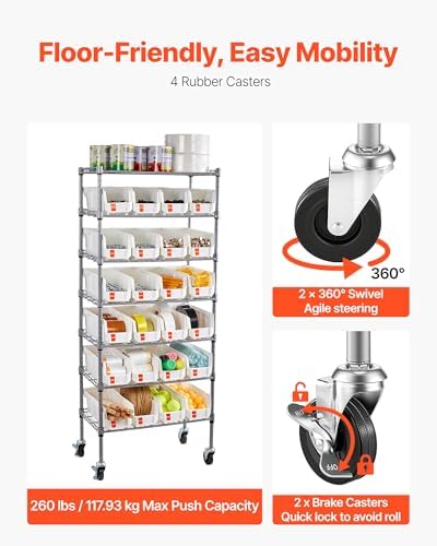 VEVOR 7-Tier Rolling Bin Storage Rack, 24 Small Bins, Bin Rack Storage Steel ...