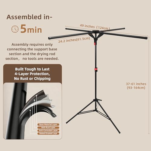 Clothes Drying Rack Foldable, Adjustable Height with Fold Button