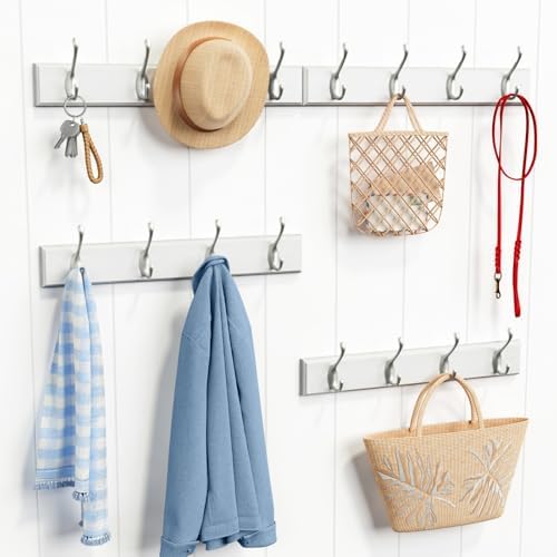 Forbena White Coat Rack Wall Mount 4-Pack, Coat Hanger Wall Mounted for Hangi...