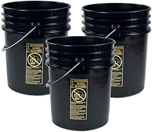 5 Gallon (20L) Plastic Buckets, 3-Pack - Black