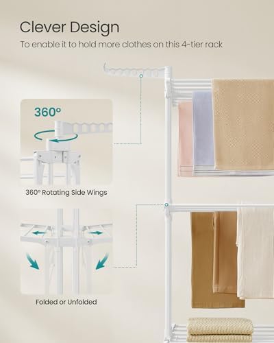 SONGMICS 4-Tier Clothes Drying Rack, Foldable, Rolling, 66.6-Inch Tall