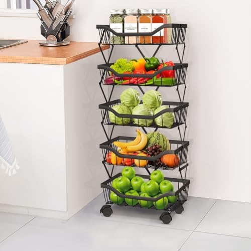 Fruit Vegetable Storage Basket 5 Tiers Stackable Metal Wire Fruit Basket Kitc...