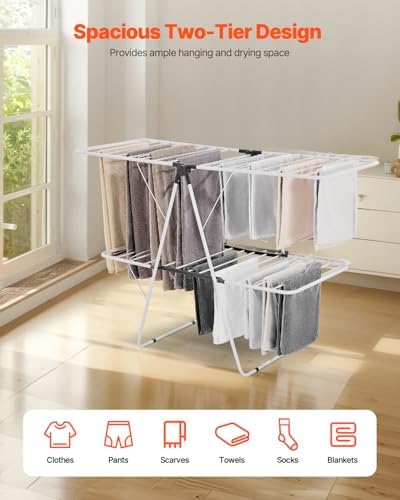 VEVOR Clothes Drying Rack, 2-Tier Foldable Laundry Dryer Rack with Sock Clips...