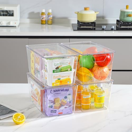 Freebat 6 Pack Clear Storage Bins with Lids, 7 Quart Pantry Organizer Bins