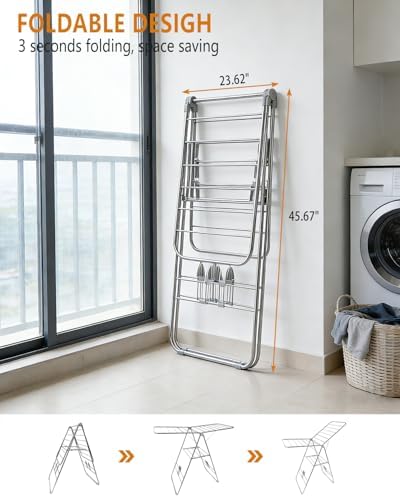 Clothes Drying Rack Foldable -Height Adjustable Laundry Drying Rack Large Spa...