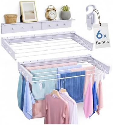 40" Premium Aluminium Foldable Clothes Drying Rack Included Shelf with 6...