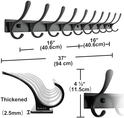 SKOLOO Coat Rack Wall Mounted - 10 Hooks, Heavy Duty, Stainless Steel, Metal ...