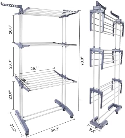 Heavy Duty Clothes Drying Rack, 4-Tier Foldable Laundry Drying Rack 70" ...