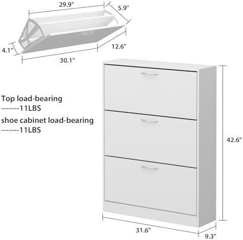 AGOTENI Shoe Cabinet with 3 Flip Drawers, Shoe Storage Organizer with 2-Tier ...