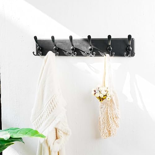 Dseap Coat Rack Wall Mounted - 24" Long 6 Tri Hooks, Heavy Duty Wooden W...