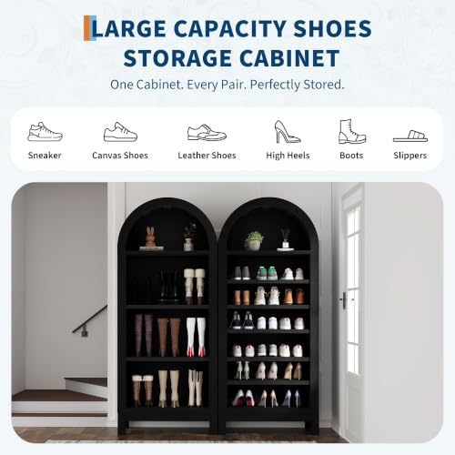 70" Arched Shoe Cabinet, Slim Wooden Shoe Storage for Entryway