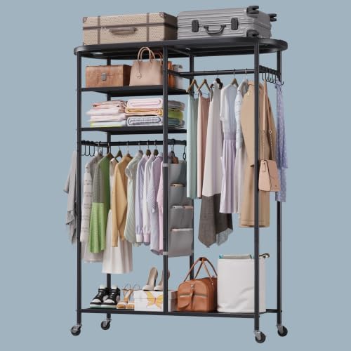 BACEKOLL Heavy Duty Clothes Rack with Cover Portable Rolling Closet 480LBS