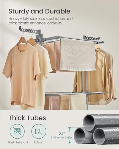 SONGMICS 3-Tier Clothes Drying Rack, Foldable, Rolling, 58.3-Inch Tall