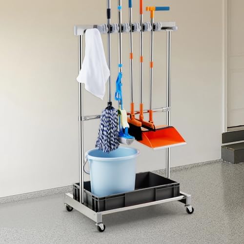 VEVOR Garden Tool Organizer, 10 Slots with Hooks, Yard Tool Tower Rack with W...