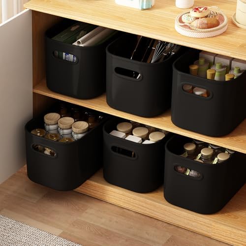 ORGIDOL 8 Pack Black Storage Bins with Lids Stackable Storage Container for O...