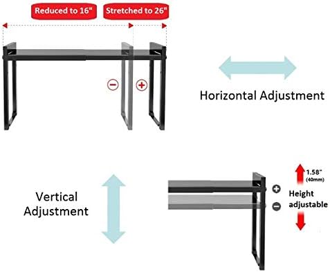 2 Pack Expandable Cabinet Shelf 7.9"D Adjustable Counter Riser Rack Black