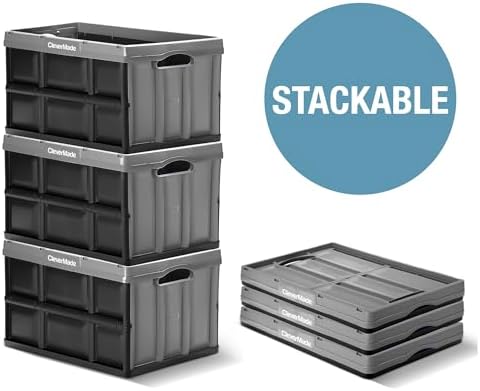 CleverMade Collapsible Storage Bins, 62L 3 Pack, 100 lb Stackable, Stone