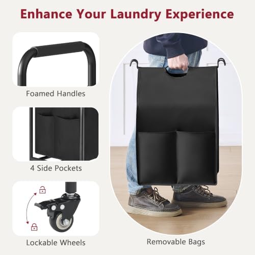 Tajsoon 5 Bag Laundry Sorter Cart, Laundry Hamper 5 Section, 5 Colors