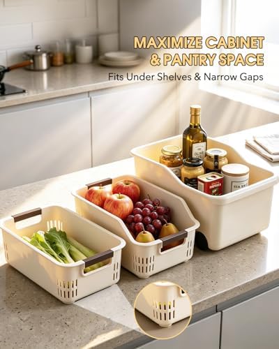 3 Pack PP Organizer with Wheeled Storage box for Kitchen Cabinet Bin