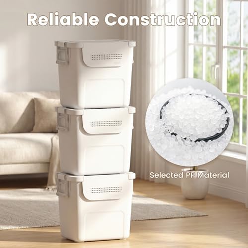 GOFLAME 3 Pack Plastic Storage Bins, 32QT Stackable Storage Containers with R...