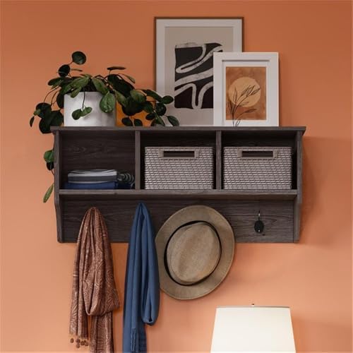 RiverRidge Home Woodbury Collection Cubbies and Hooks Wall Shelf, Dark Weathe...
