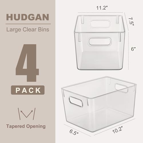 Hudgan 4 Clear Pantry Organizer Bins for Kitchen Cabinet, Refrigerator