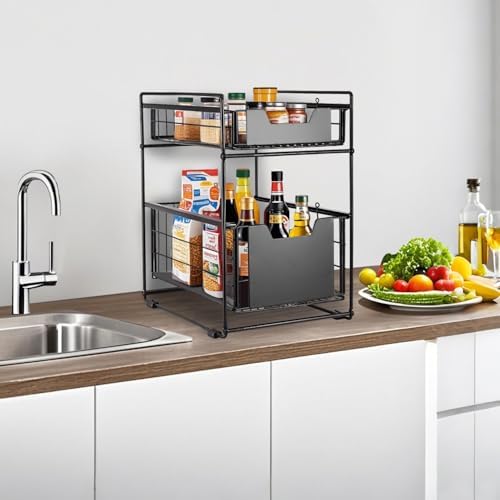 2 Tier Under Sink Organizer,Slide Out Kitchen Cabinet Organizer,Pull Out Pant...
