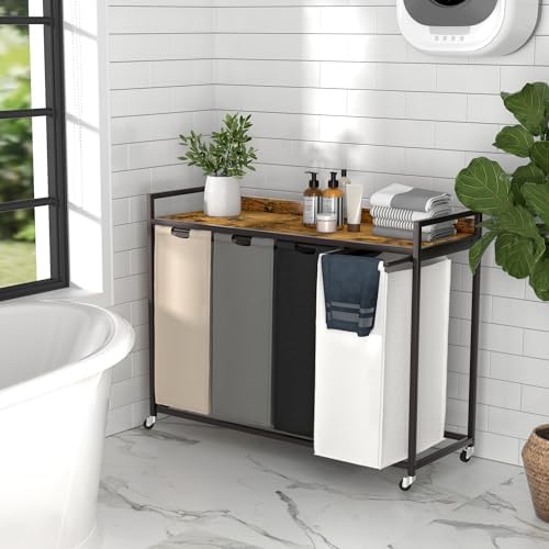 Herture Laundry Hamper with Shelf, Laundry Basket 4 Section, Laundry Sorter w...