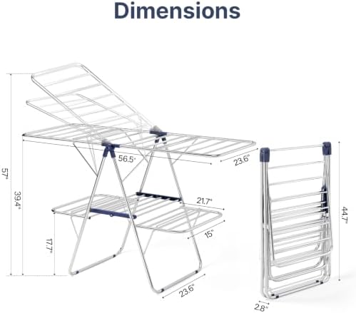Stainless Steel 2-Tier Foldable Clothes Drying Rack, 57 Inches Max Height