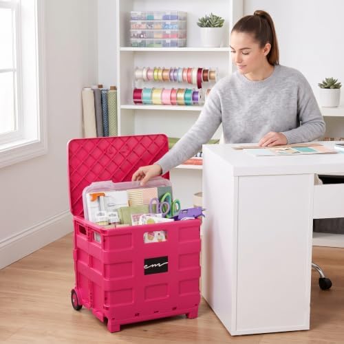 Everything Mary Collapsible Rolling Craft Cart with Lid – Folding Storage Cra...