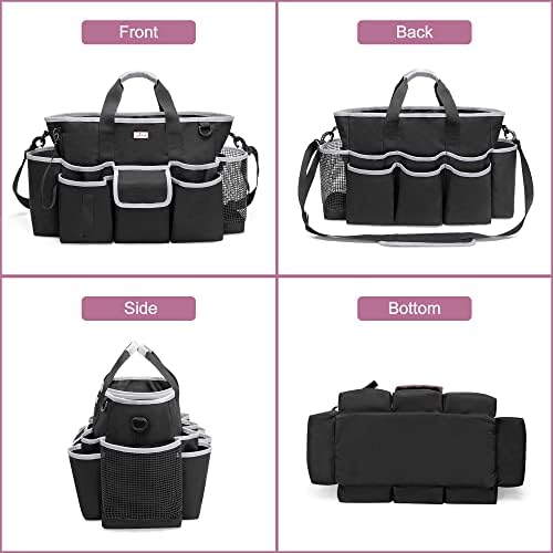 LoDrid Cleaning Caddy Bag with 3 Compartments and Shoulder Strap, Gray Edge