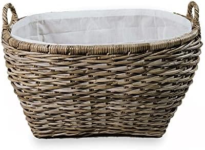 The Basket Lady Oval Kubu Wicker Laundry Basket, Serene Grey