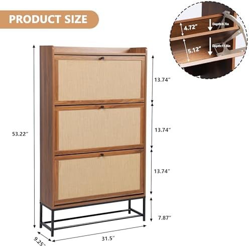 LEVNARY Shoe Cabinet for Entryway, Slim Shoe Cabinet with 3 Flip Drawers Narr...